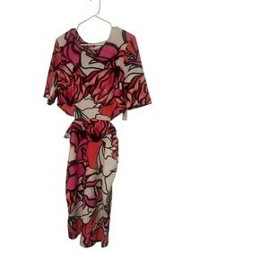 Bisou Bisou Michele Bohbot Floral Cutout Midi Dress Fuchsia Coral White Size 14